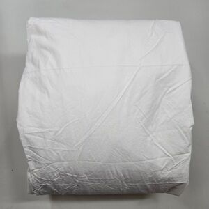 QUINCE Organic Percale Sheet Set King White With Blue Piping 6925